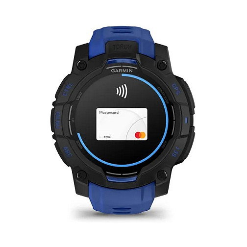 Garmin Instinct 3 Reloj Inteligente GPS AMOLED Negro 45 mm con Banda de Silicona Azul Bolt y Negro, Resistencia al Agua 10 ATM, Seguimiento de Actividad Multideporte