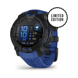 Garmin Instinct 3 Reloj Inteligente GPS AMOLED Negro 45 mm con Banda de Silicona Azul Bolt y Negro, Resistencia al Agua 10 ATM, Seguimiento de Actividad Multideporte