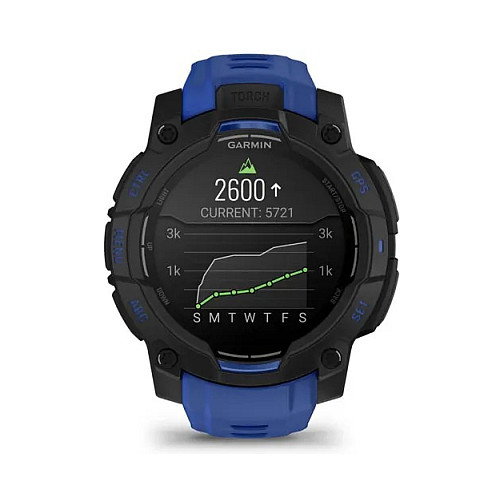 Garmin Instinct 3 Reloj Inteligente GPS AMOLED Negro 45 mm con Banda de Silicona Azul Bolt y Negro, Resistencia al Agua 10 ATM, Seguimiento de Actividad Multideporte