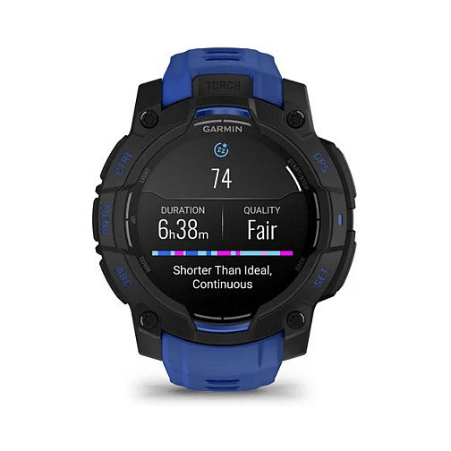 Garmin Instinct 3 Reloj Inteligente GPS AMOLED Negro 45 mm con Banda de Silicona Azul Bolt y Negro, Resistencia al Agua 10 ATM, Seguimiento de Actividad Multideporte