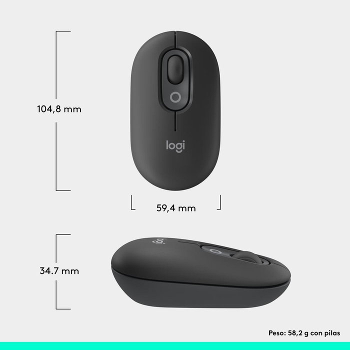 Logitech Ratón Inalámbrico Pop Mouse Grafito con Botón Personalizable para Emoji, Bluetooth 5.1, 4000 DPI, Easy-Switch Multidispositivo, Hasta 24 Meses de Batería