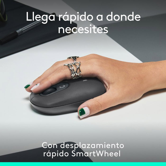 Logitech Ratón Inalámbrico Pop Mouse Grafito con Botón Personalizable para Emoji, Bluetooth 5.1, 4000 DPI, Easy-Switch Multidispositivo, Hasta 24 Meses de Batería