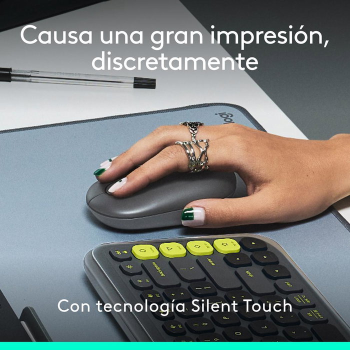 Logitech Ratón Inalámbrico Pop Mouse Grafito con Botón Personalizable para Emoji, Bluetooth 5.1, 4000 DPI, Easy-Switch Multidispositivo, Hasta 24 Meses de Batería