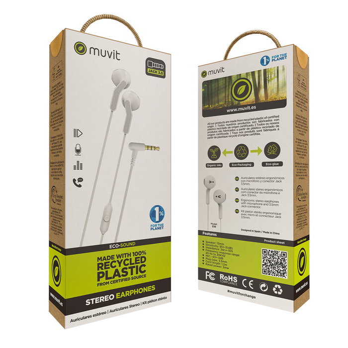 muvit for change auriculares estéreo E56 3.5mm blancos