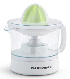 Orbegozo EP 1510 Exprimidor Eléctrico de Tomates, 25W, Capacidad 0.5L, Rotación Bidireccional, Incluye 2 Conos, Accesorios Lavavajillas, Color Verde Transparente y Blanco