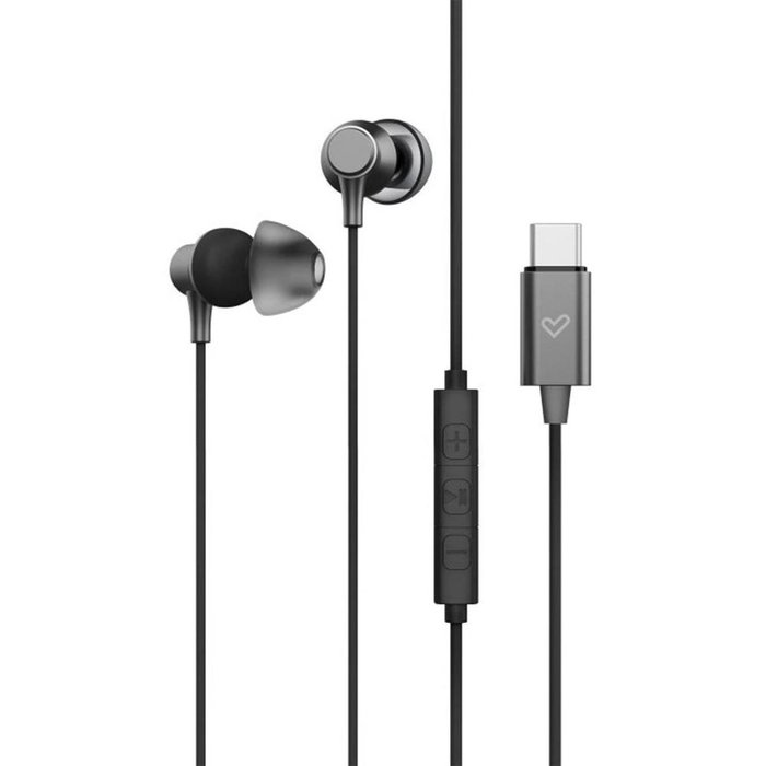 Energy Sistem Metallized Type C - Auriculares Inalámbricos Intraurales con Cable USB-C, DAC, Controlador 3 Botones, Micrófono, 1.2m, Almohadillas, Negro/Gris