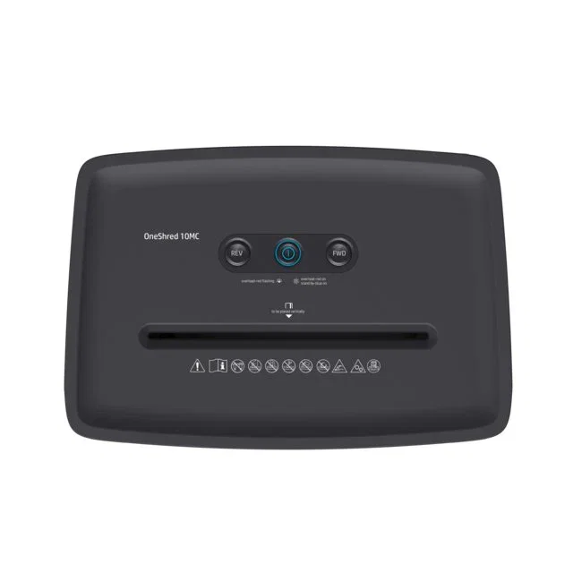 HP OneShred 10MC Destructora de Papel Microcorte, 22 cm, Nivel de Seguridad P-5, 10 Hojas, para Tarjetas de Crédito y Grapas, 65 dB, Cesta 20 L, Blanco