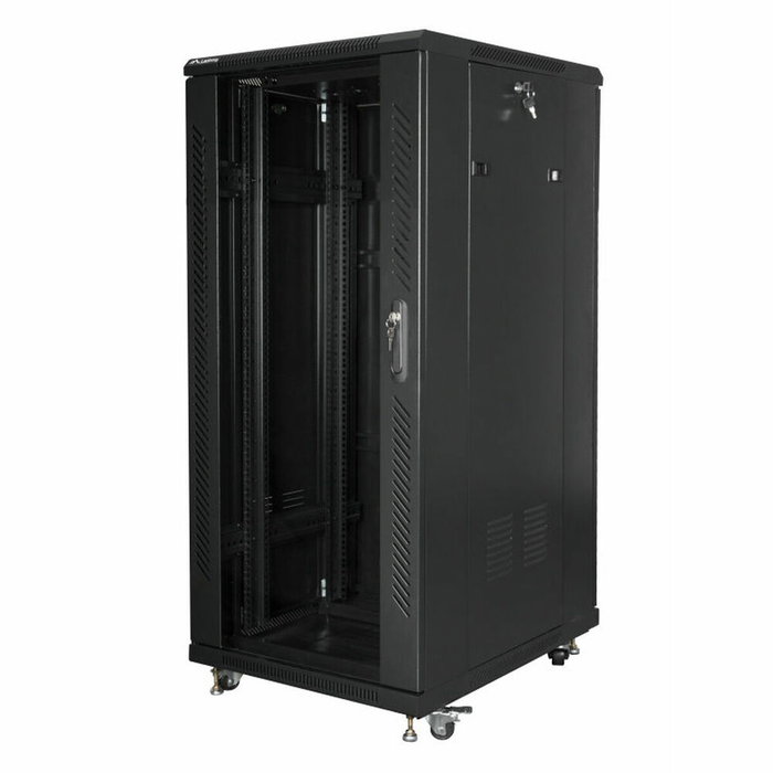Lanberg Armario Rack Independiente 27U 600x800 Negro con Puerta de Vidrio