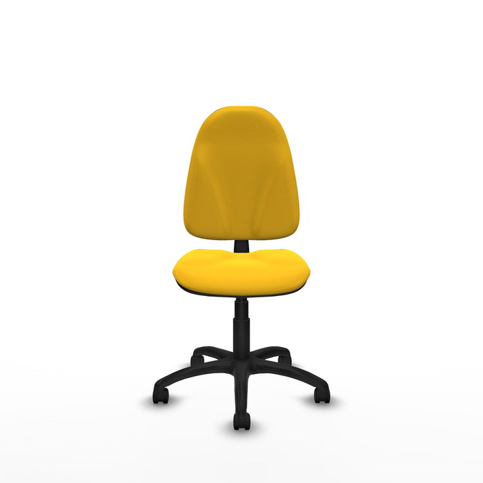 Silla de oficina Algarra con mecanismo Contacto permanente básico tapizada con Similpiel color Amarillo. Equipada con Base poliamida negra, Sin brazos y Ruedas de nailon 50 mm