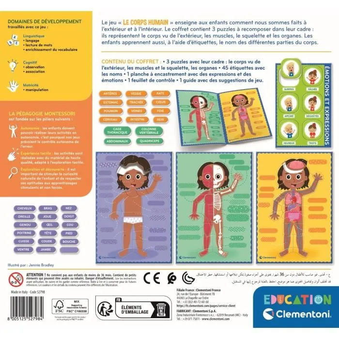 Clementoni CLE8005125527984 Montessori El Cuerpo Humano Juego Educativo para Niños