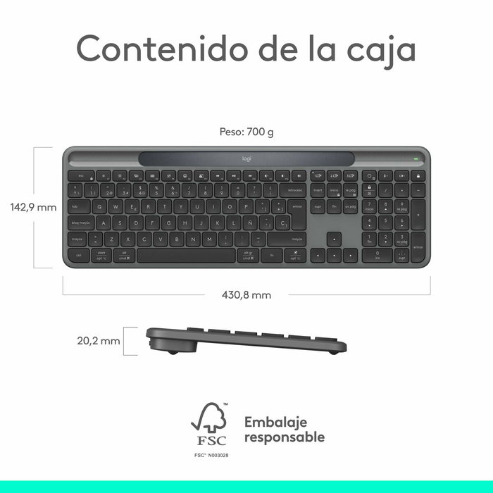 Logitech Signature Slim Solar+ K980 Teclado Solar Inalámbrico Bluetooth Grafito Español
