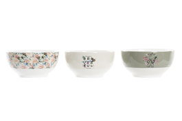 DKD Home Decor Set de 12 Cuencos de Porcelana Mariposa Rosa y Beige