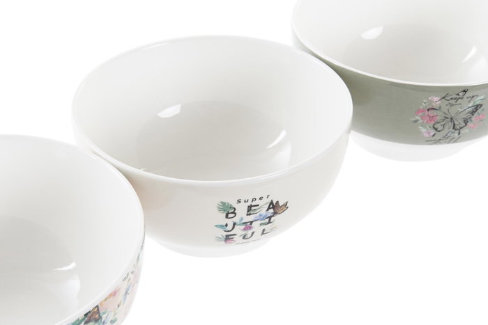 DKD Home Decor Set de 12 Cuencos de Porcelana Mariposa Rosa y Beige DKD Home Decor Set de 12 Cuencos de Porcelana Mariposa Rosa y Beige