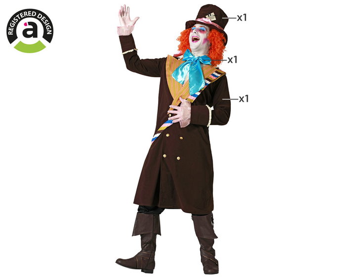 Disfraz Sombrerero Loco Marrón Con Sombrero Hombre Adulto M-L Disfraz Sombrerero Loco Marrón Con Sombrero Hombre Adulto M-L