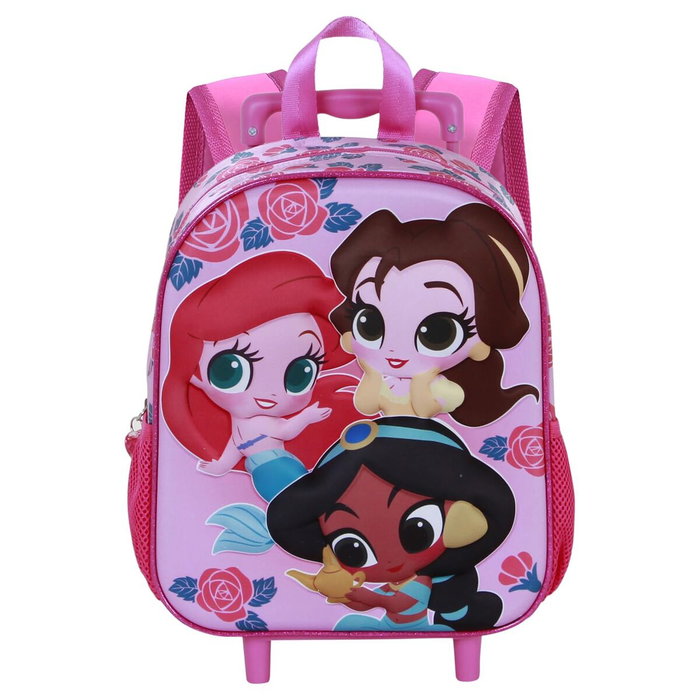 Karactermania Mochila 3D con Ruedas Pequeña Princesas Disney Flowers Rosa Karactermania Mochila 3D con Ruedas Pequeña Princesas Disney Flowers Rosa