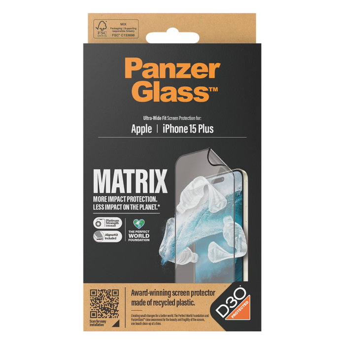 PanzerGlass ECO MATRIX Screen Protector D3O para iPhone 15 Plus con AlignerKit PanzerGlass ECO MATRIX Screen Protector D3O para iPhone 15 Plus con AlignerKit