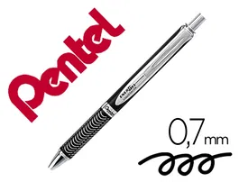 Pentel Bolígrafo Retráctil Energel BL407A 0,7 mm Tinta Gel Negra Cuerpo Metálico Plata con Estuche