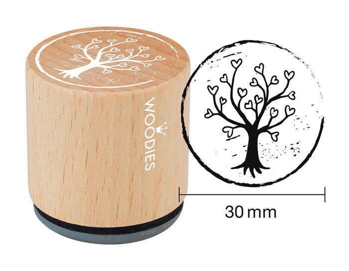 Woodies Sello de madera y caucho árbol con corazones 33x30mm Woodies Sello de madera y caucho árbol con corazones 33x30mm