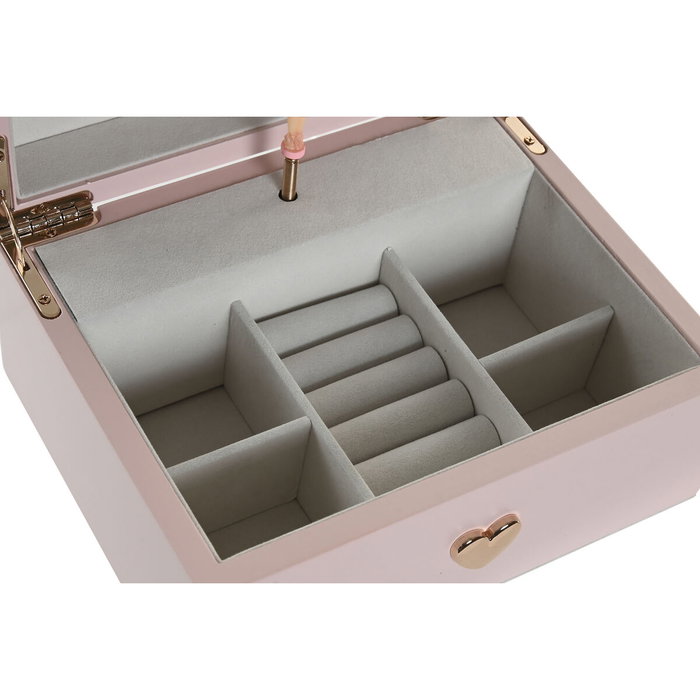 DKD Home Decor Joyero de Madera y Espejo Musical Rosa 18x14x9,5 cm