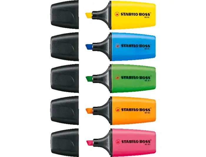 Stabilo Rotulador BOSS mini Estuche 5 Unidades Amarillo, Azul, Naranja, Rosa, Verde Fluorescente Trazo 2-5 mm
