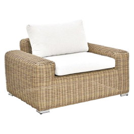 DKD Home Decor Sillón de Ratán Sintético y Poliéster Marrón Claro y Beige
