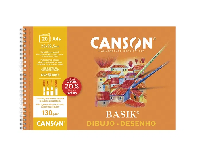 Canson Bloc Dibujo Basik Din A4+ Espiral 20 Hojas 130 G/M² Microperforado