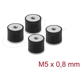 DeLOCK Amortiguadores de vibración M5 x 0,8 mm D 20 x H 15 mm, 4 unidades, negro
