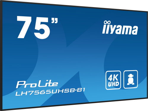 Iiyama LH7565UHSB-B1 Monitor Digital Signage 75" 4K UHD IPS, 800 cd/m², Panel Antirreflejos Haze 1%, Android 11, Wi-Fi, LAN, 24/7, VESA 600x400, para Comercios y Quioscos