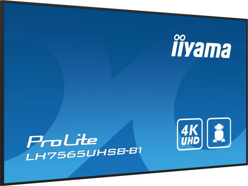 Iiyama LH7565UHSB-B1 Monitor Digital Signage 75" 4K UHD IPS, 800 cd/m², Panel Antirreflejos Haze 1%, Android 11, Wi-Fi, LAN, 24/7, VESA 600x400, para Comercios y Quioscos