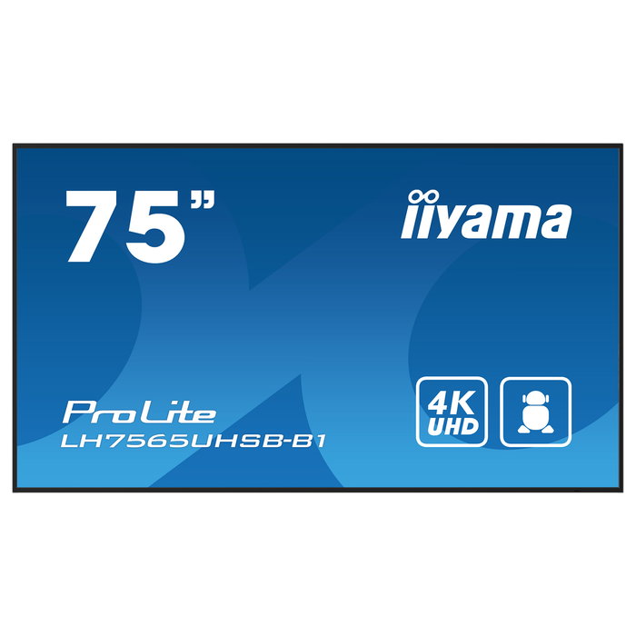 iiyama LH7565UHSB-B1 Monitor Táctil Comercial 4K UHD IPS de 75 Pulgadas (190 cm) con Android, 24/7, 60Hz, Wi-Fi, 2xHDMI, DisplayPort, Altavoces, Negro