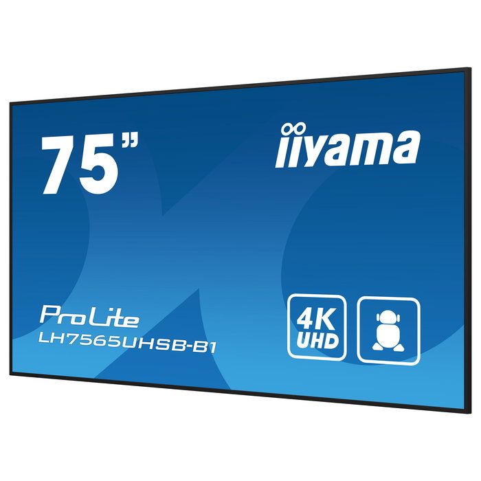 iiyama LH7565UHSB-B1 Monitor Táctil Comercial 4K UHD IPS de 75 Pulgadas (190 cm) con Android, 24/7, 60Hz, Wi-Fi, 2xHDMI, DisplayPort, Altavoces, Negro