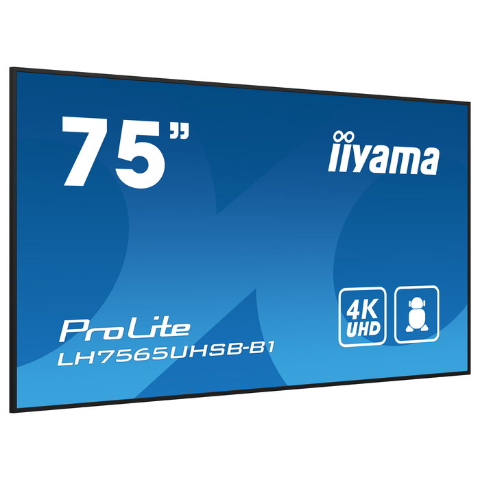 iiyama LH7565UHSB-B1 Monitor Táctil Comercial 4K UHD IPS de 75 Pulgadas (190 cm) con Android, 24/7, 60Hz, Wi-Fi, 2xHDMI, DisplayPort, Altavoces, Negro
