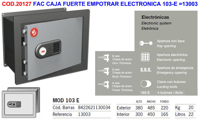 Caja fuerte electrónica de empotrar 103-E Caja fuerte electrónica de empotrar 103-E