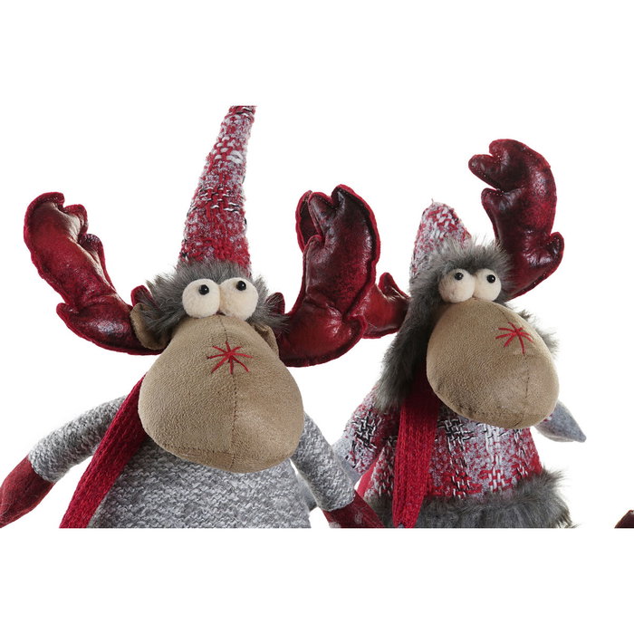 DKD Home Decor Figura Navideña Reno Tradicional Rojo y Gris de Poliéster, 19 x 32 x 27 cm, 2 Unidades