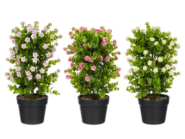 Ibergarden Maceta con Flores Surtidas, Plastico y Piedra, Colores Aleatorios (Amarillo, Verde, Lila, Rosa), Dimensiones 30x50x30 cm (Set de 6)