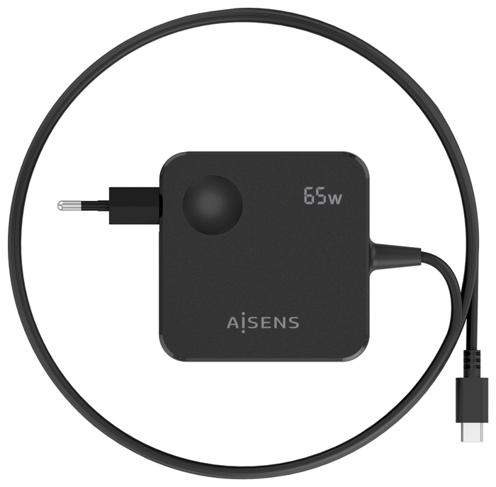 Aisens Cargador de Pared 65W PD3.0 USB-C con Cable 1.5m Negro ASCH-1PD65WL80-BK