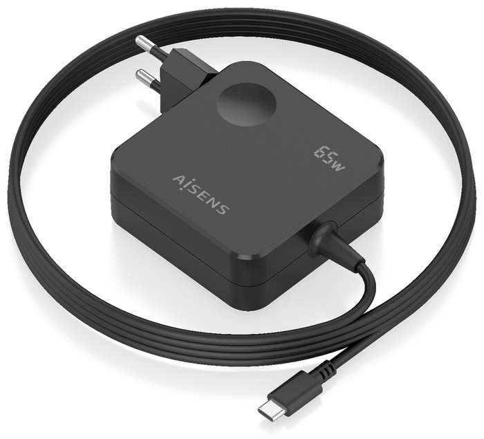 Aisens Cargador de Pared 65W PD3.0 USB-C con Cable 1.5m Negro ASCH-1PD65WL80-BK