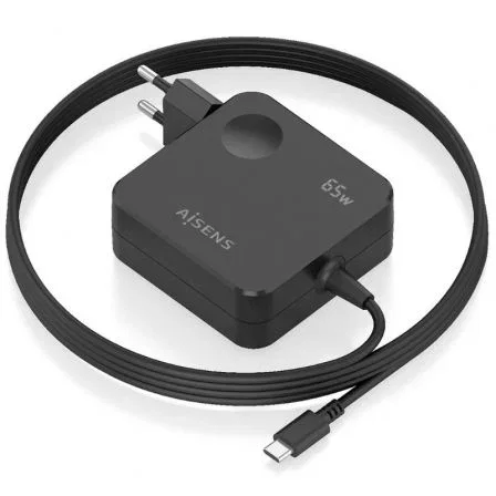 Aisens Cargador de Pared GaN 65W PD3.0 con PPS, 1 Puerto USB-C, Cable 1.5m, Negro, ASCH-1PD65WL80-BK