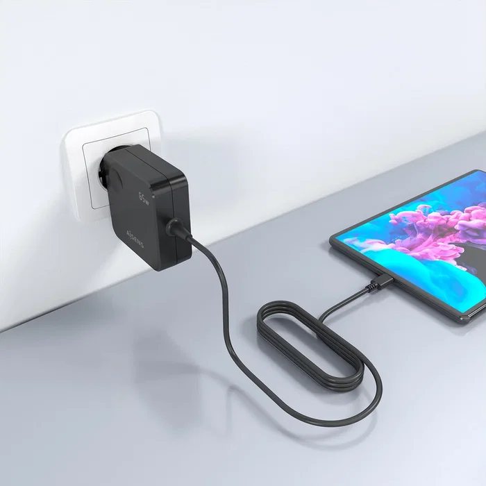 Aisens Cargador de Pared 65W PD3.0 USB-C con Cable 1.5m Negro ASCH-1PD65WL80-BK
