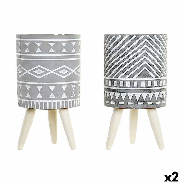 DKD Home Decor Macetero Cemento Pino 14,3x14,3x26,2 Pack de 2 Surtido