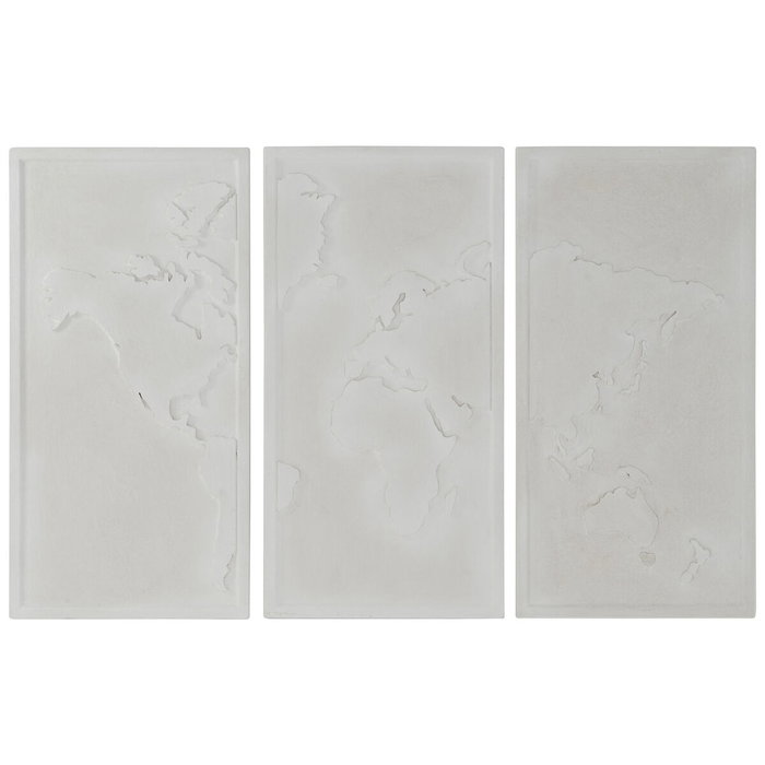 DKD Home Decor Set de 3 Decoraciones de Pared Mapamundi Blanco