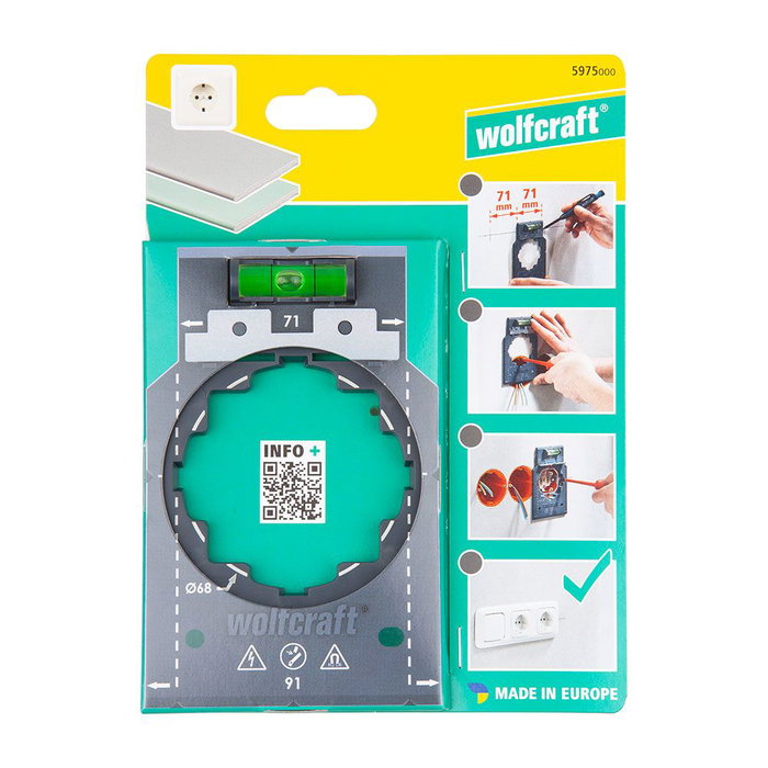 Wolfcraft 5975000 Plantilla para marcar y alinear, para medidas de 71 y 91 mm, obra en seco, instalación de cajas de enchufe e interruptores Wolfcraft 5975000 Plantilla para marcar y alinear, para medidas de 71 y 91 mm, obra en seco, instalación de cajas de enchufe e interruptores