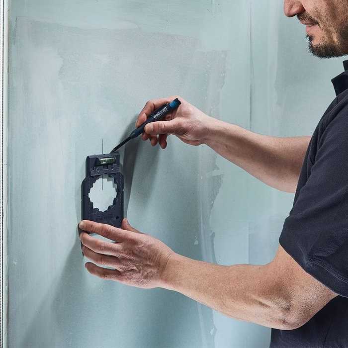 Wolfcraft 5975000 Plantilla para marcar y alinear, para medidas de 71 y 91 mm, obra en seco, instalación de cajas de enchufe e interruptores Wolfcraft 5975000 Plantilla para marcar y alinear, para medidas de 71 y 91 mm, obra en seco, instalación de cajas de enchufe e interruptores