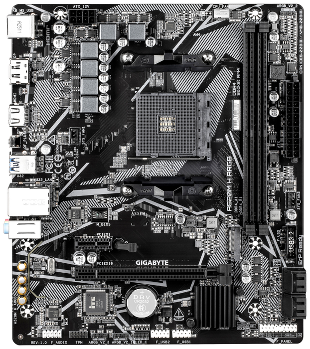 GIGABYTE A520M H ARGB Placa Base AM4 para AMD Ryzen Serie 5000, DDR4 hasta 5100 MHz (OC), M.2 PCIe 3.0 x4, LAN 1 GbE, USB 3.2 Gen 1