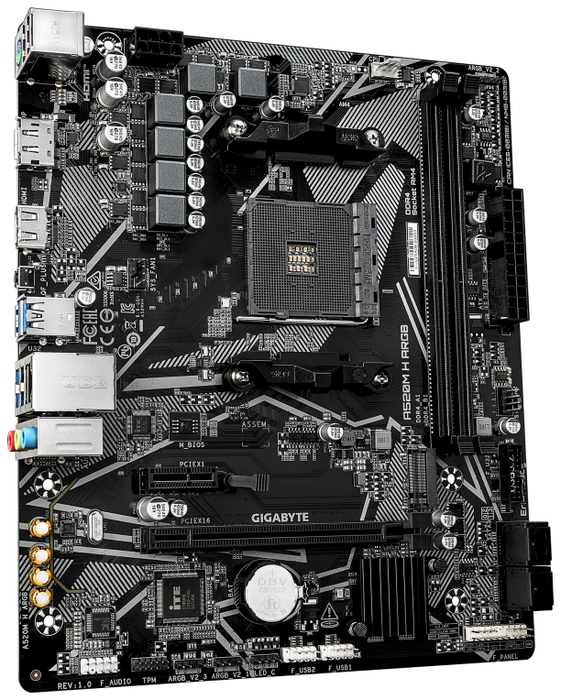 GIGABYTE A520M H ARGB Placa Base AM4 para AMD Ryzen Serie 5000, DDR4 hasta 5100 MHz (OC), M.2 PCIe 3.0 x4, LAN 1 GbE, USB 3.2 Gen 1