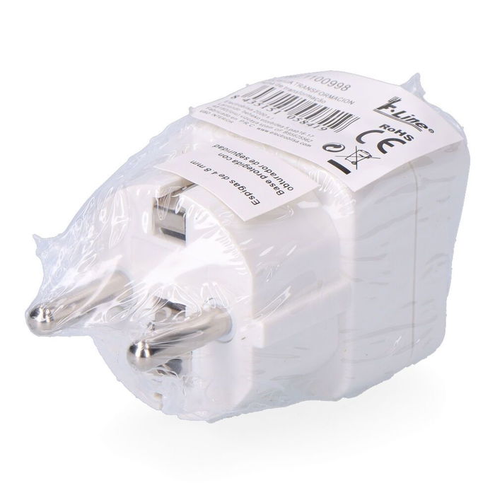 F-Line Clavija de transformación con obturador de seguridad, entrada todo tipo de clavijas, salida Schuko 4,8 mm