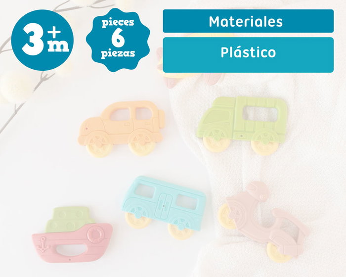 KioKids Mordedores Vehículos 6 Unidades Bebé +3 Meses Plástico Multicolor