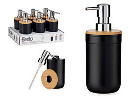 Berilo Dosificador Negro con Tapa Bambú 350 ml Polipropileno 9x17x8 cm (Set de 12)
