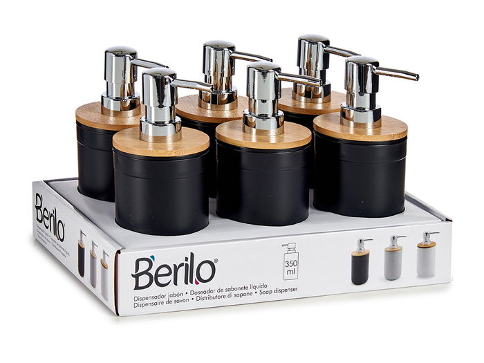 Berilo Dosificador Negro con Tapa Bambú 350 ml Polipropileno 9x17x8 cm (Set de 12)