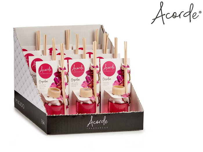 Acorde Mikado con Varilla Orquidea 50 ml - Ambientador de Vidrio y Ratán 7x5x17 cm (Set de 12)